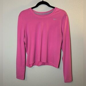 Nike Cropped Dri Fit Long Sleeve Large Pink Scissor Cut Athleisure Top Athletic